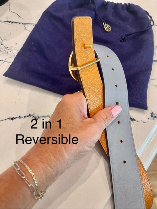 Tory Burch Reversible Leather Belt; Burnt Or&Blue/Burnished Gold logo buckle+Bag main image 6